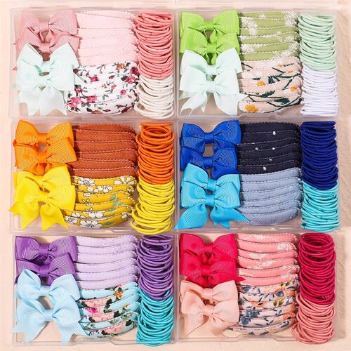 A Box of Childrens Rubber Band Elastic Bow Hair Clip Baby H