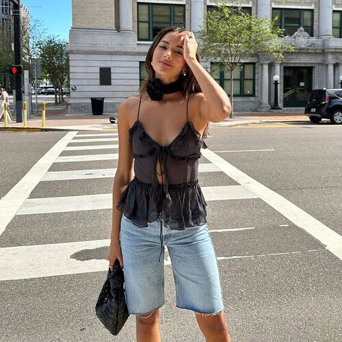 Cryptographic Summer Sleeveless Chiffon Tie Detail Cami ops