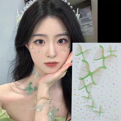 Fashon Butterfly Face Stickers Pearl Temporary Tattoo Sticke