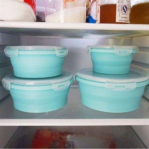 New With Lid Folding Lunch Box Silicone Round Food