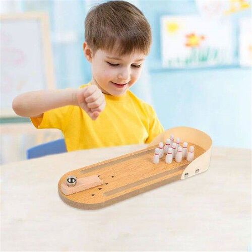 Wooden Board Bowling Toys with 10 Pins Portable Tabletop