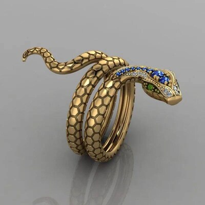 Huitan New Punk Coiled Snake Rings for Women Multicolor CZ S