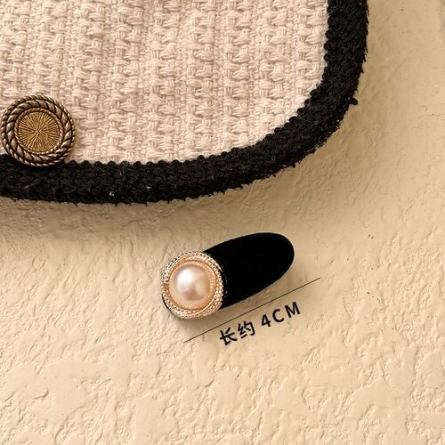 Retro Velvet Pearl Rhinestone Hair Clip Side Clip Small Exqu