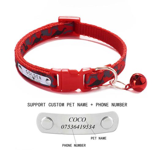 Nylon Camo Printing Adjustable Strap Cat Collar with Bells C