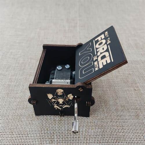 1pc Music Box Black Wooden Antique Carved Hand Cranked Class