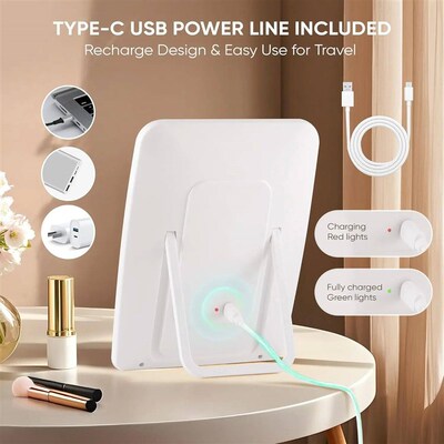 LED Compact Rechargeable Makeup Mirror with 3-Color Lighting