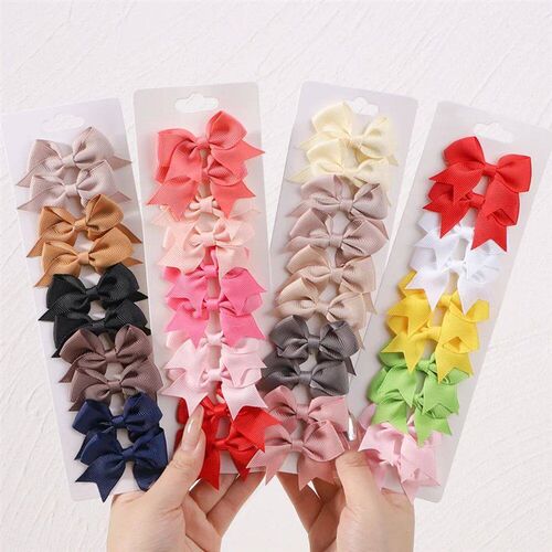 10Pcs/lot Kids Solid Color Ribbon Baby Bows Hair Clips for B