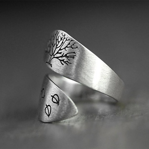 Simple Men Women Screwy Ring Silver Color e and Leaves Brush