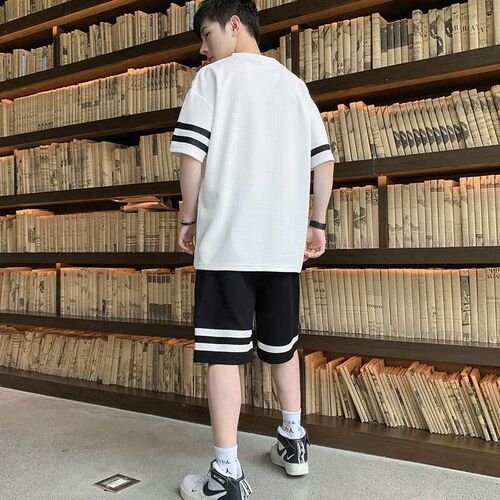 Wfle Suit Mens Crewneck Fashionable Simple Personality Shor