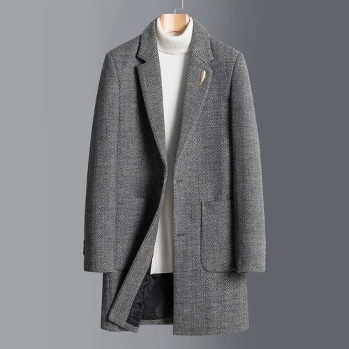 Woolen coat mens winter new mid-length woolen tench coat me