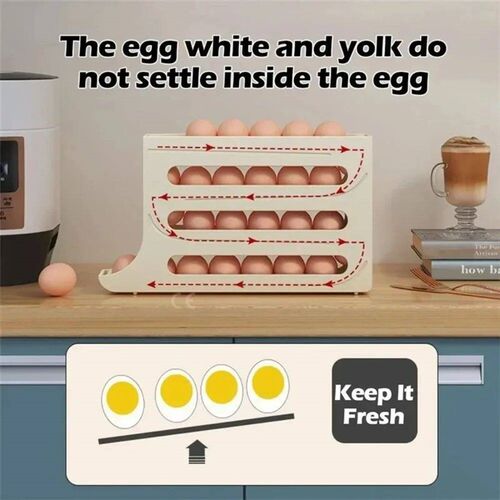 Refrigerator Egg Storage Box, 4 Tier Rolling Egg Holder Disp