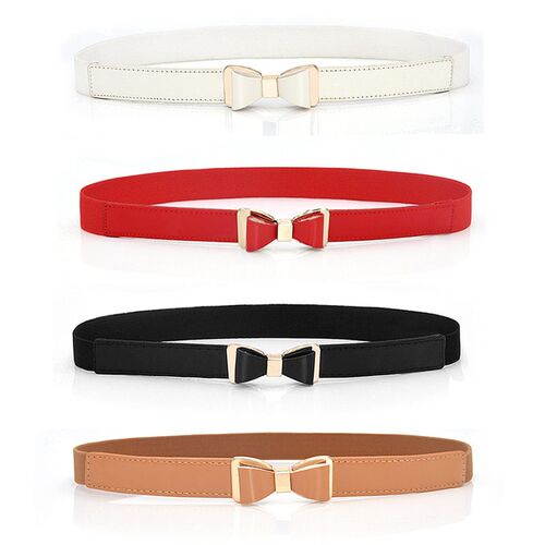 Women Ladies Elastic Bow Wide/Thin Stretch Wrap Buckle Waist