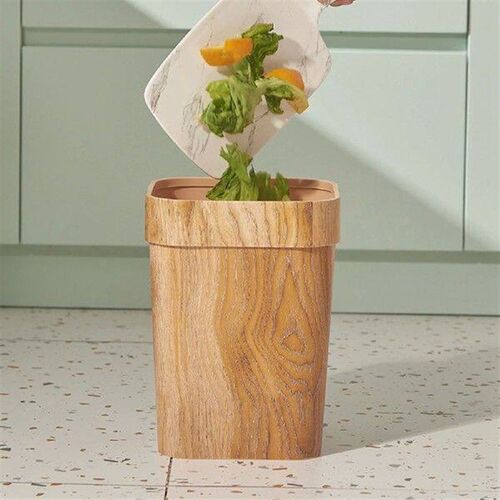 Household Wood Grain Trash Can Anti Skid Waste Paper Basket