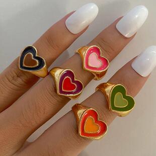 New Ins Creative Cute Colorful Double Layer Love Heart Ring