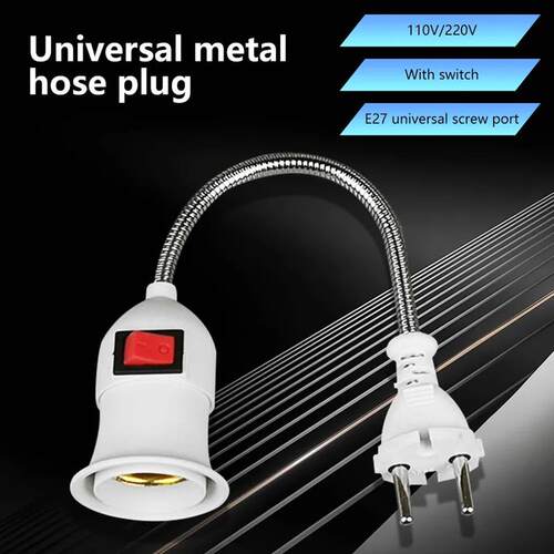 E27 Socket Adapter with On Off Switch to US EU UK Plug Flexi
