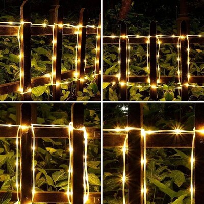 Solar Rope Lights Outdoor, String Lights for Outside, 8 Mode