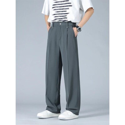 Summer Mens Pants Big Size Light Cool Polyester Straight Su