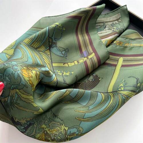 Spring/Summer Retro Horse Print Neckerchief 70*70cm Green Sq