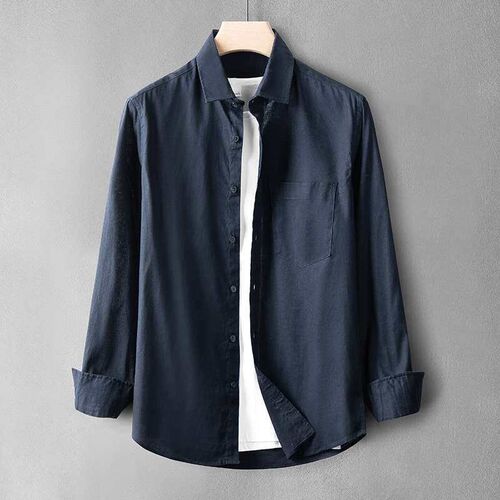 Linen Shirt Mens Lapel Loose Large Size Casual Long-sleeved