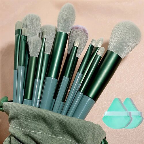 13 makeup brushes+2 puff set with portable storage bag,