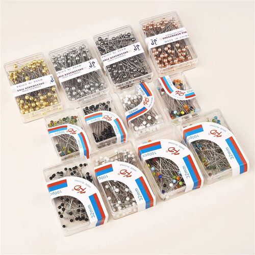 100Pcs/Box Colorful Round Pearl Head Needles Stitch Straight