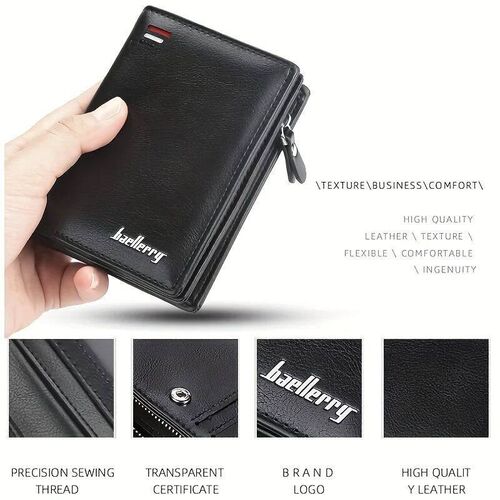 Baellerry New Men PU Leather Short Wallet With Zipper Coin P