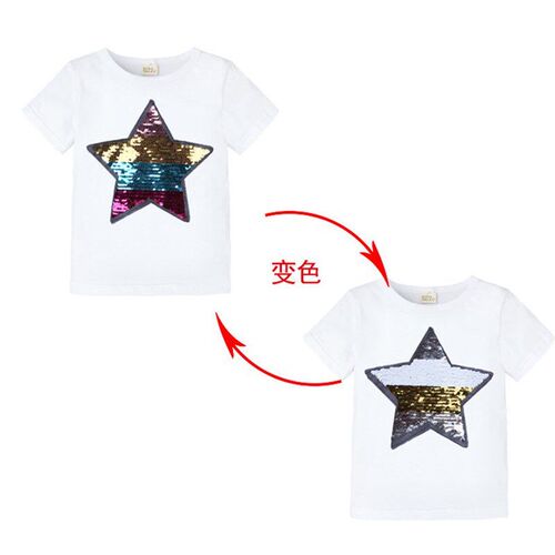Girls Short Sleeve Tee 2025 Summer Base Shirt Glittering Col