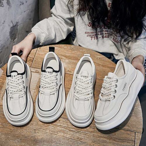 Foaming bottom leather white shoes womens spring and summer