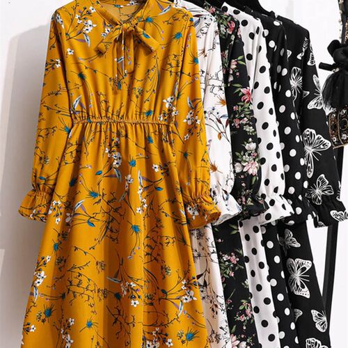 Women Casual Spring Autumn Dress  Style Vintage Floral Print