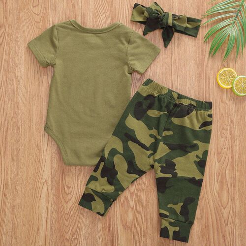 Baby Girls Boys Clothes Set Camouflage Short Sleeve Letter P