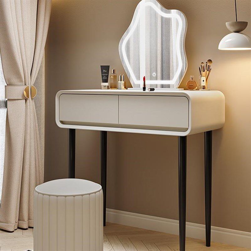 床笠床笠奶油风实 木主卧梳妆 台卧室现代简约化妆 台斗柜伸缩一
