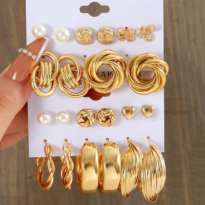 11 Pairs A Set Fashion Zinc Alloy Faux Pearl Rotation Geomet