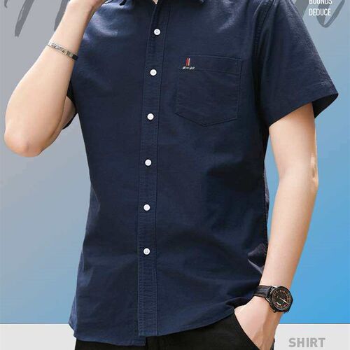 Mens Summer Cotton Short-sleeved Shirt All-match Mens Brea