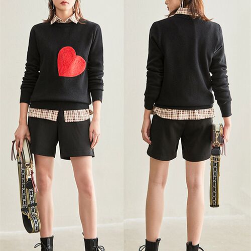 Wholesale Women Knit Sweater Embroidery Red Heart O-Neck Sim