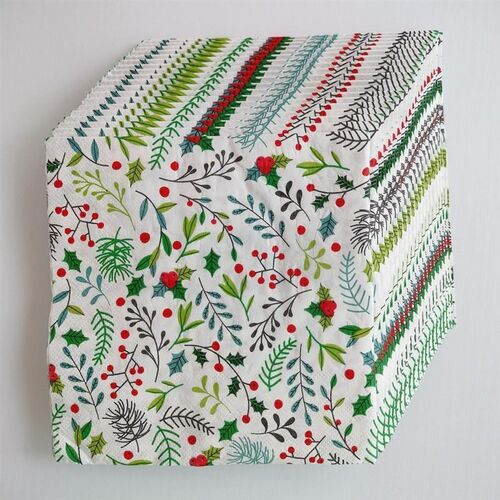 Christmas Mistletoe Paper Napkins 圣诞节槲寄生花枝印花餐巾纸