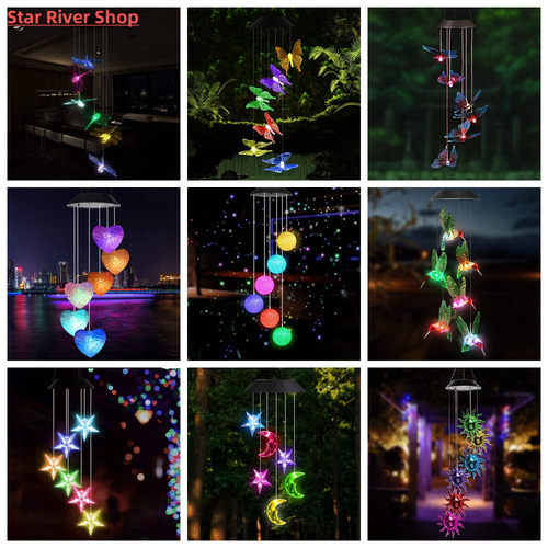 LED Solar Wind Chime Crystal Ball Hummingbird Wind Chime Lig