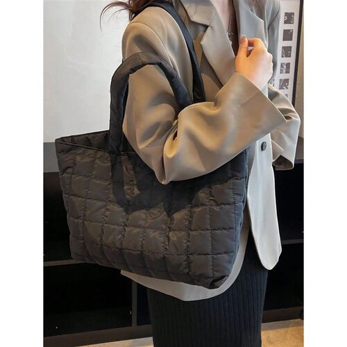 1 Pc Minimalist Quilted Puffy Tote Bag, Large Capacity Cross