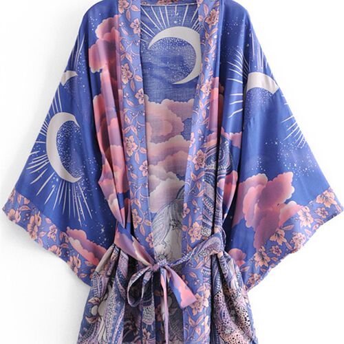Boho Vintage Star and Moon Floral Print Sashes Women Bohemia