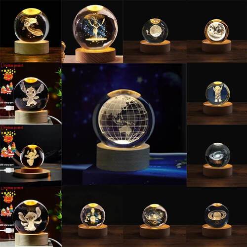 6cm 3D Crystal Ball Stitch Astronaut Solar System Saturn Mil