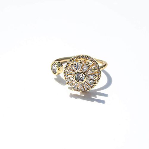 Korean Fashion Spinner Crystal Zircon Sunflower Anxiety Ring