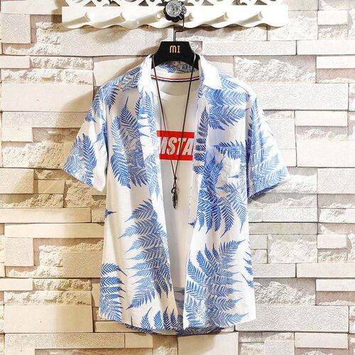 Hawaiian flower shirt men ins casual loose large size short-