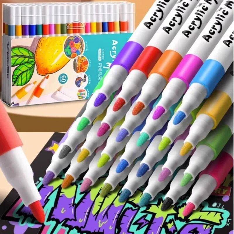 12-80 Colores Set Acrylic Paint Art Marker Pen Rock Painting图片