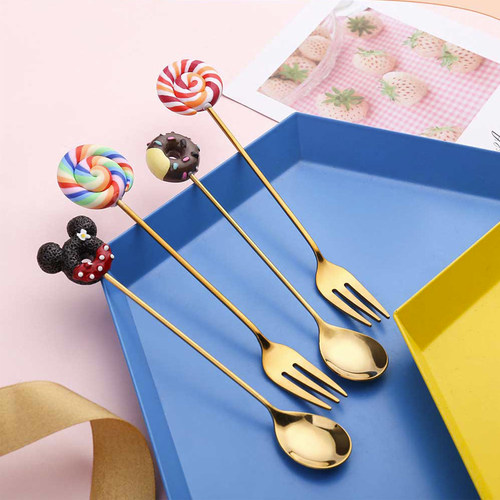 1PCS Stainless Steel Donuts Candy Spoon Forks Kitchen Tablew