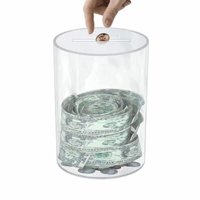1 Pcs Transparent Piggy Bank Savings Jar Cash And Coin For