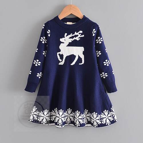 。Girls wool dress Christmas Halloween fawn long sleeve dre