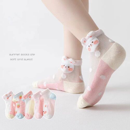 5Pairs/Lot Summer Soft Cotton Girl Socks Breathable Children
