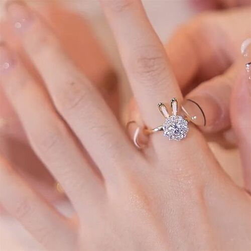 New Rabbit Year Rotatable Rabbit Zircon Ring Cute Smart Open