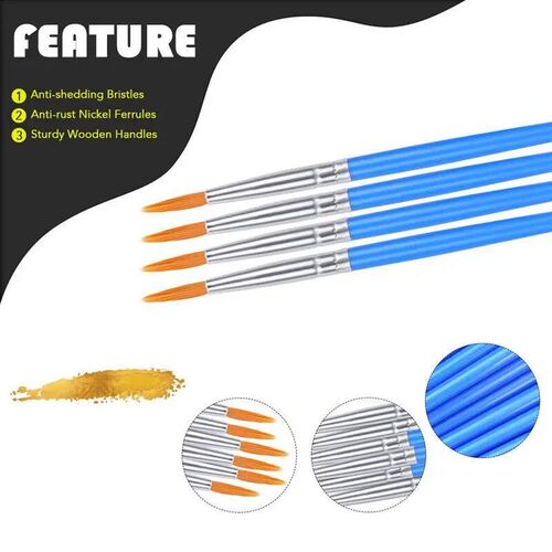 10Pcs/set Painting Brushes Art Round Flat Hair Nylon Hair Pa