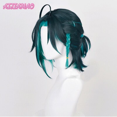 Xiao Wig Cosplay permainan Genshin Impact Xiao 35cm Wig kepa