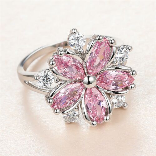 Cute Female Pink Crystal Stone Ring Charm upscale Thin Weddi